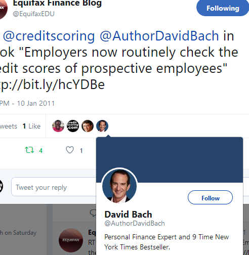 David Bach retweets Equifax