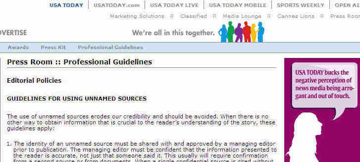 USA Today editorial policies page partial screenshot 